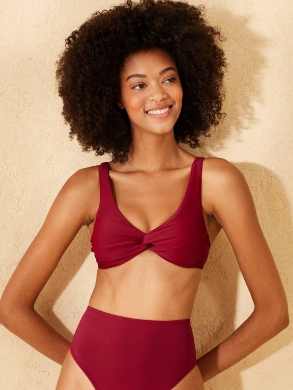 NWT Shade & Shore Twist-Front Bralette Bikini Top Wine Red Size XS (0-2)